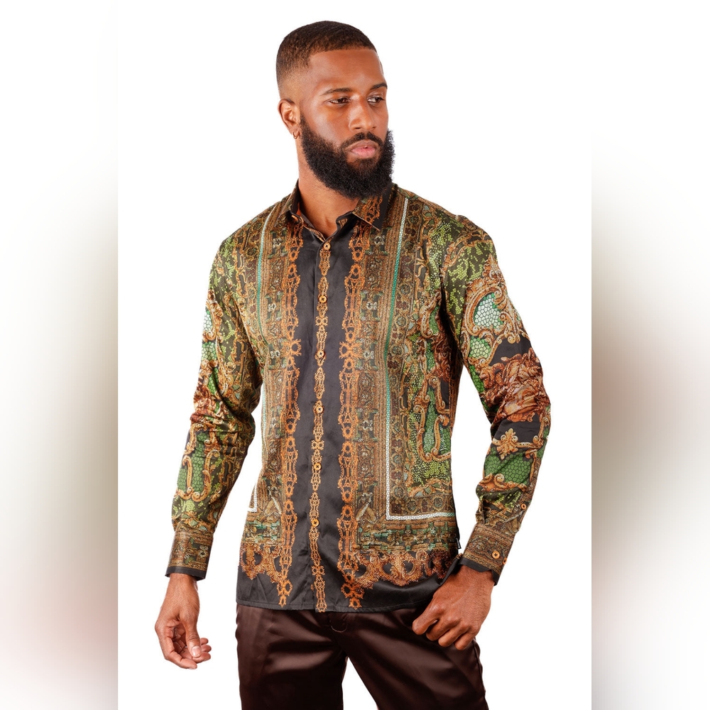 NWT Barabas Virago Stone Rhinestone Long Sleeve Shirt Size M